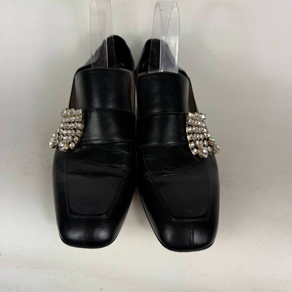 Stuart Weitzman Irises Embellished Loafers Womens 9.5 Black Slip-On Square Toe - Picture 3 of 11